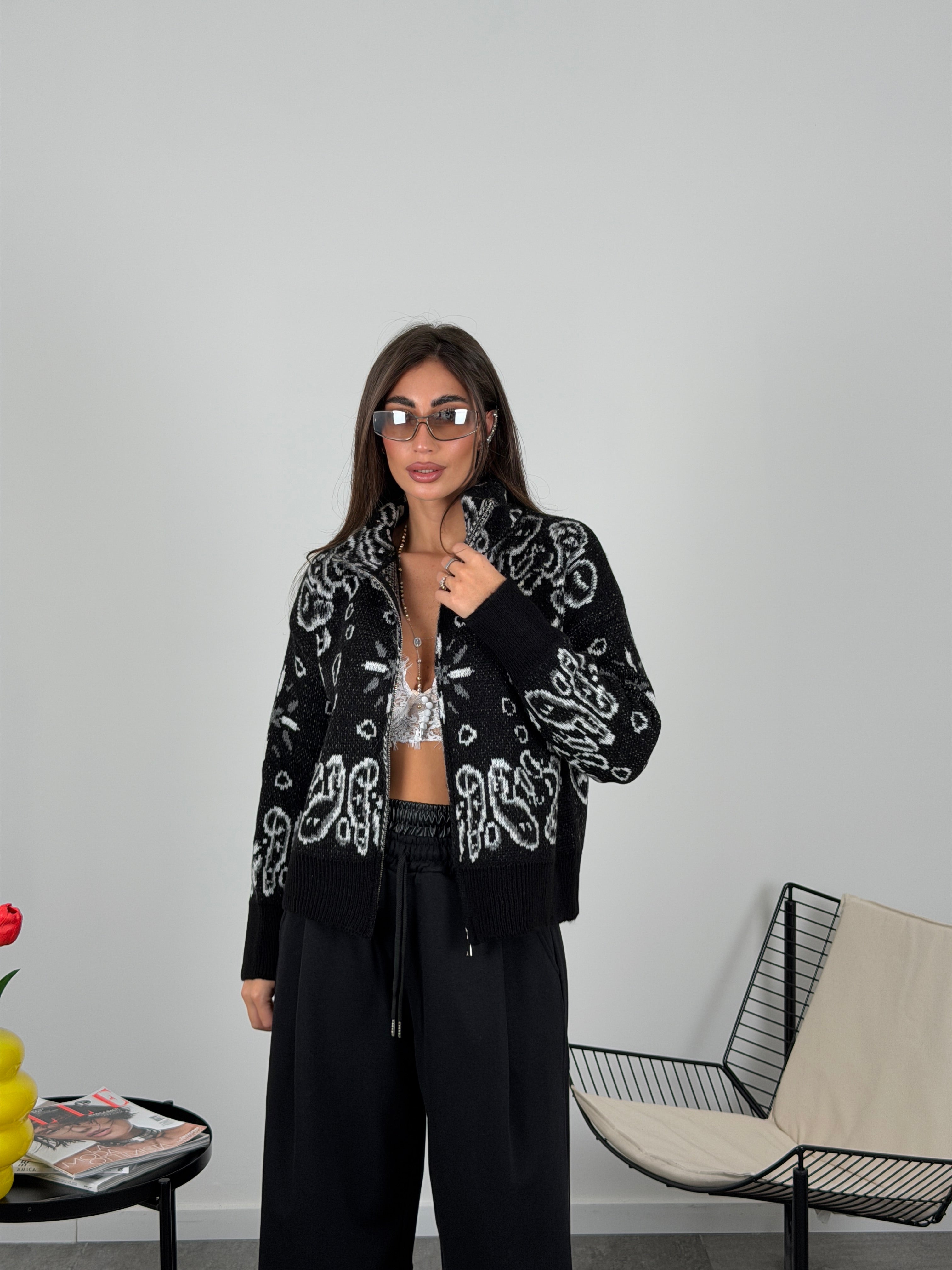 Maglione bandana con zip