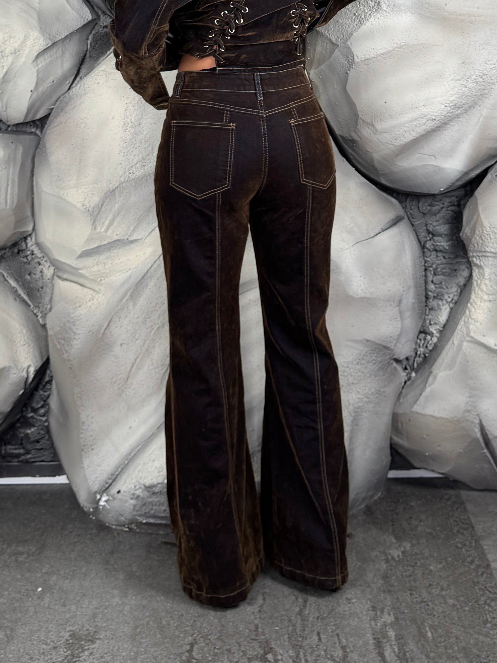 Jeans stringhe velluto