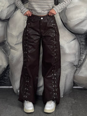 Pantalone stringhe ecopelle