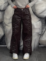 Pantalone stringhe ecopelle