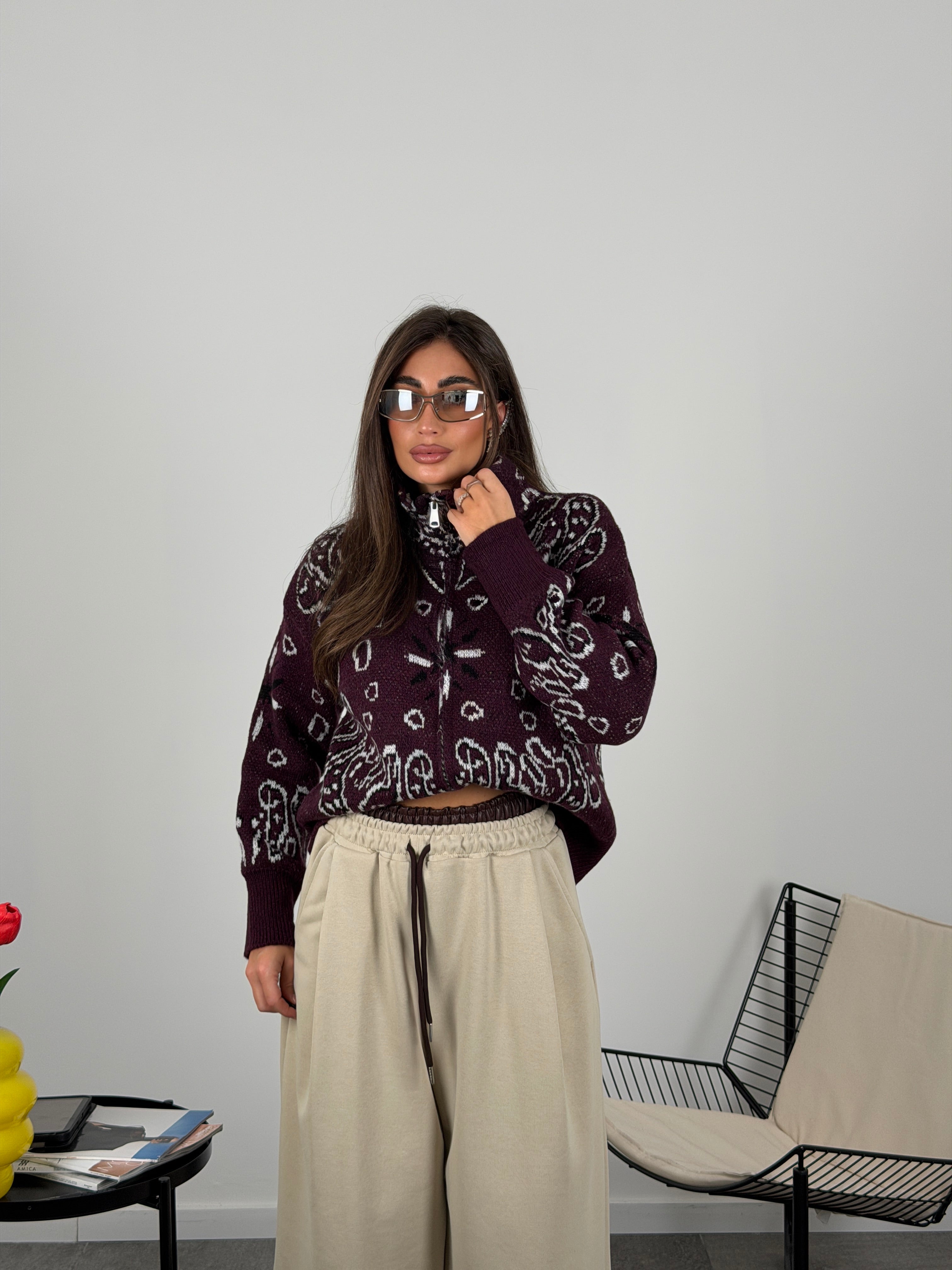 Maglione bandana con zip