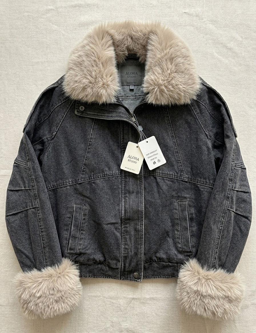 Giacca in denim con pelliccia