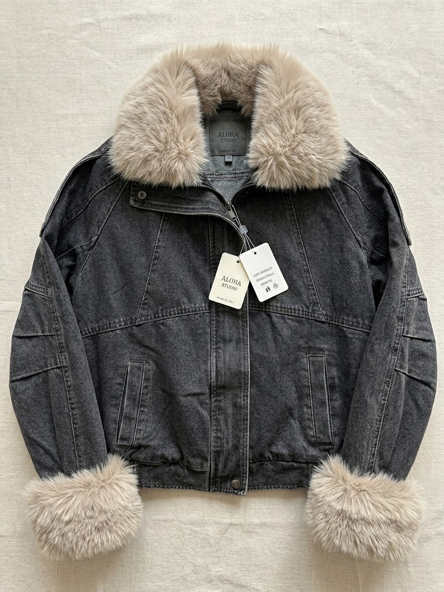 Giacca in denim con pelliccia