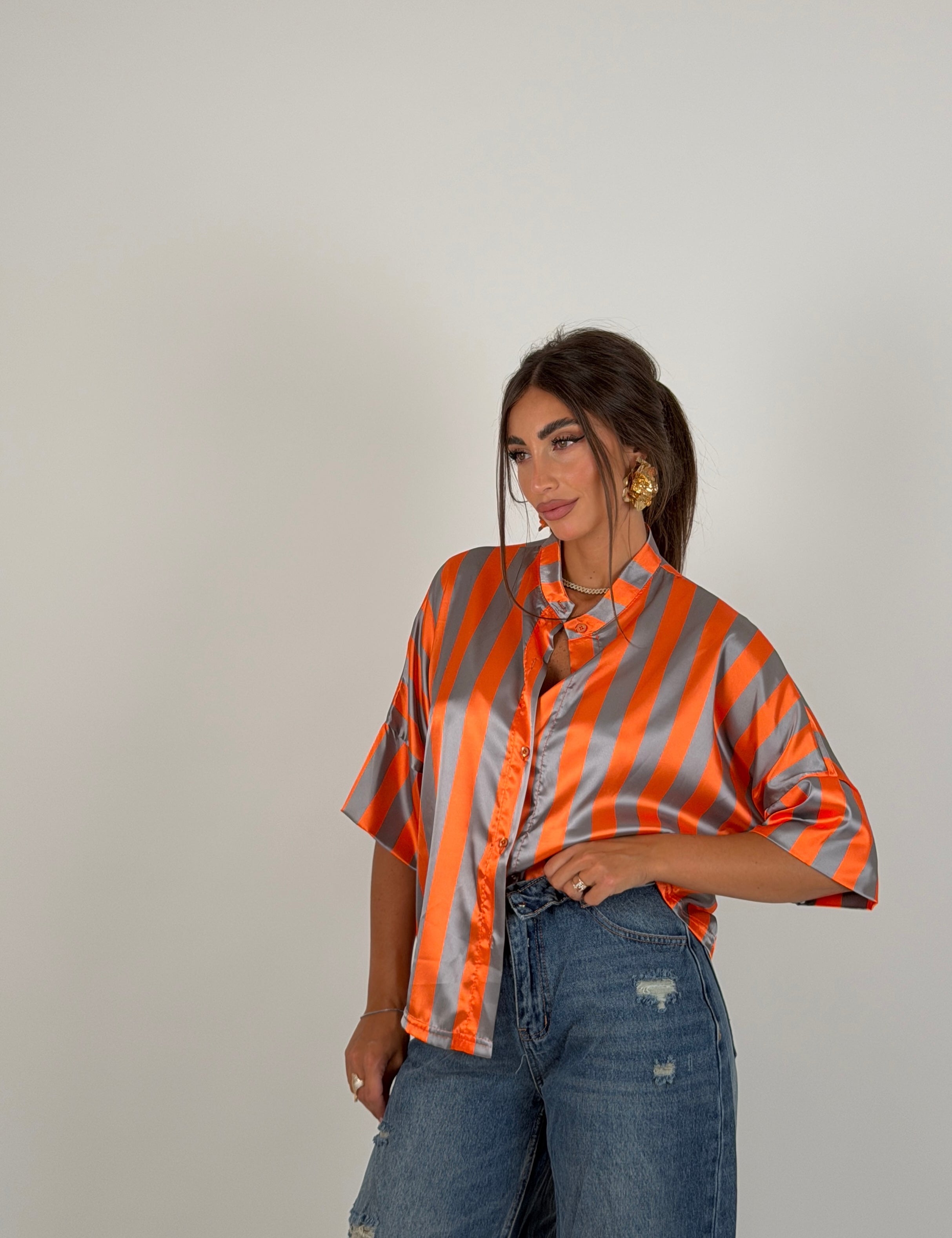 Camicia in raso a righe