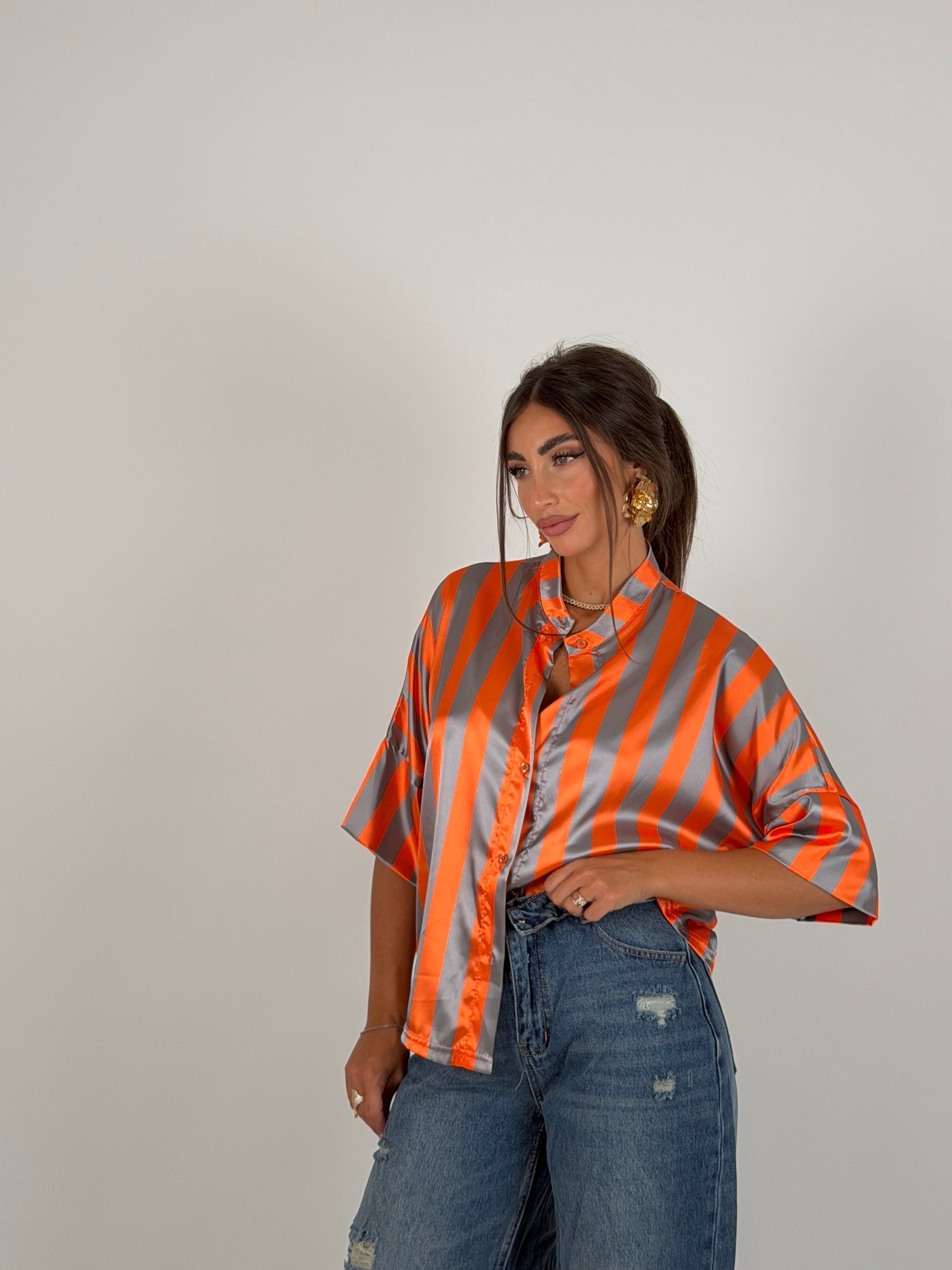 Camicia in raso a righe