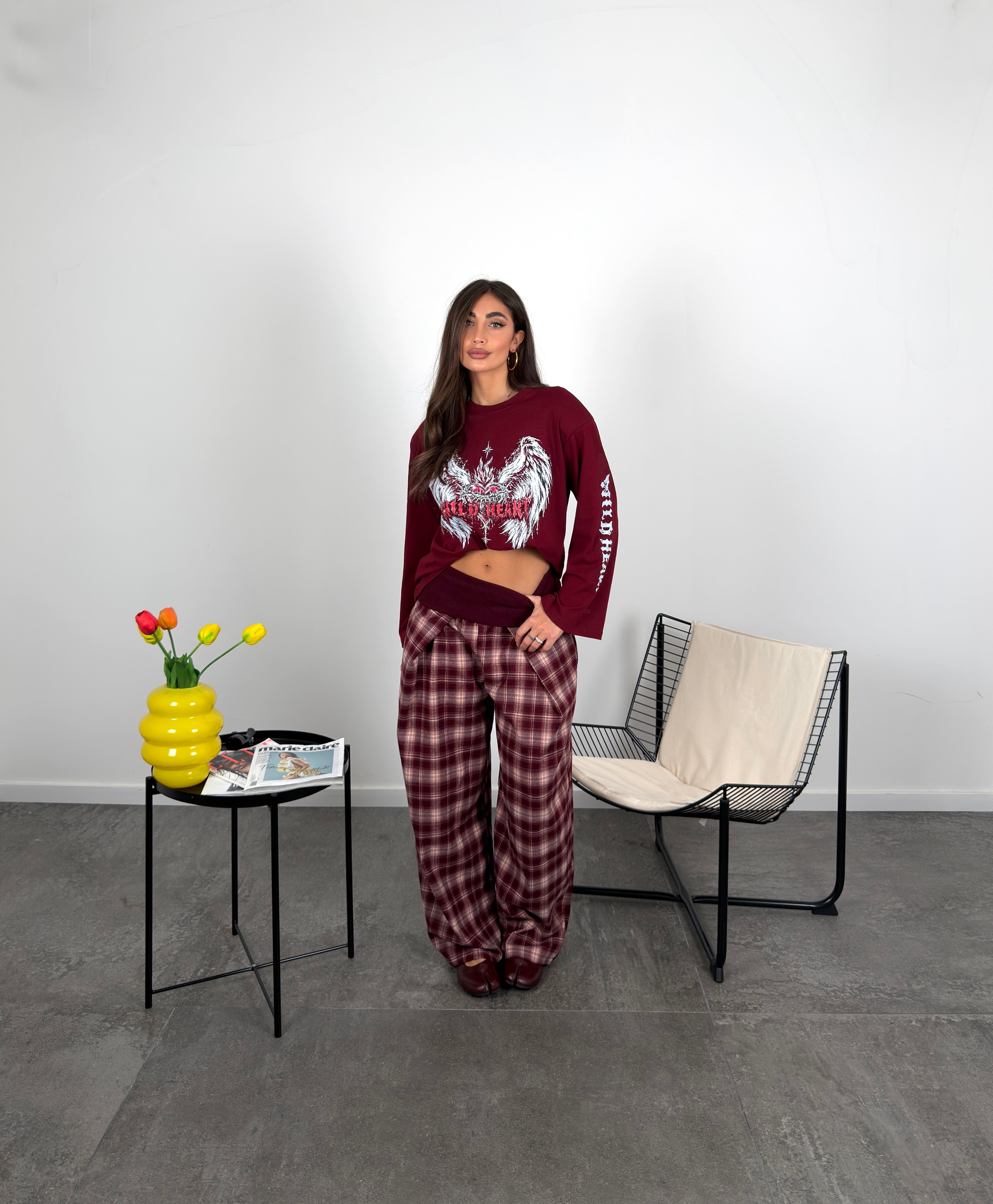 Pantalone quadri con risvolto
