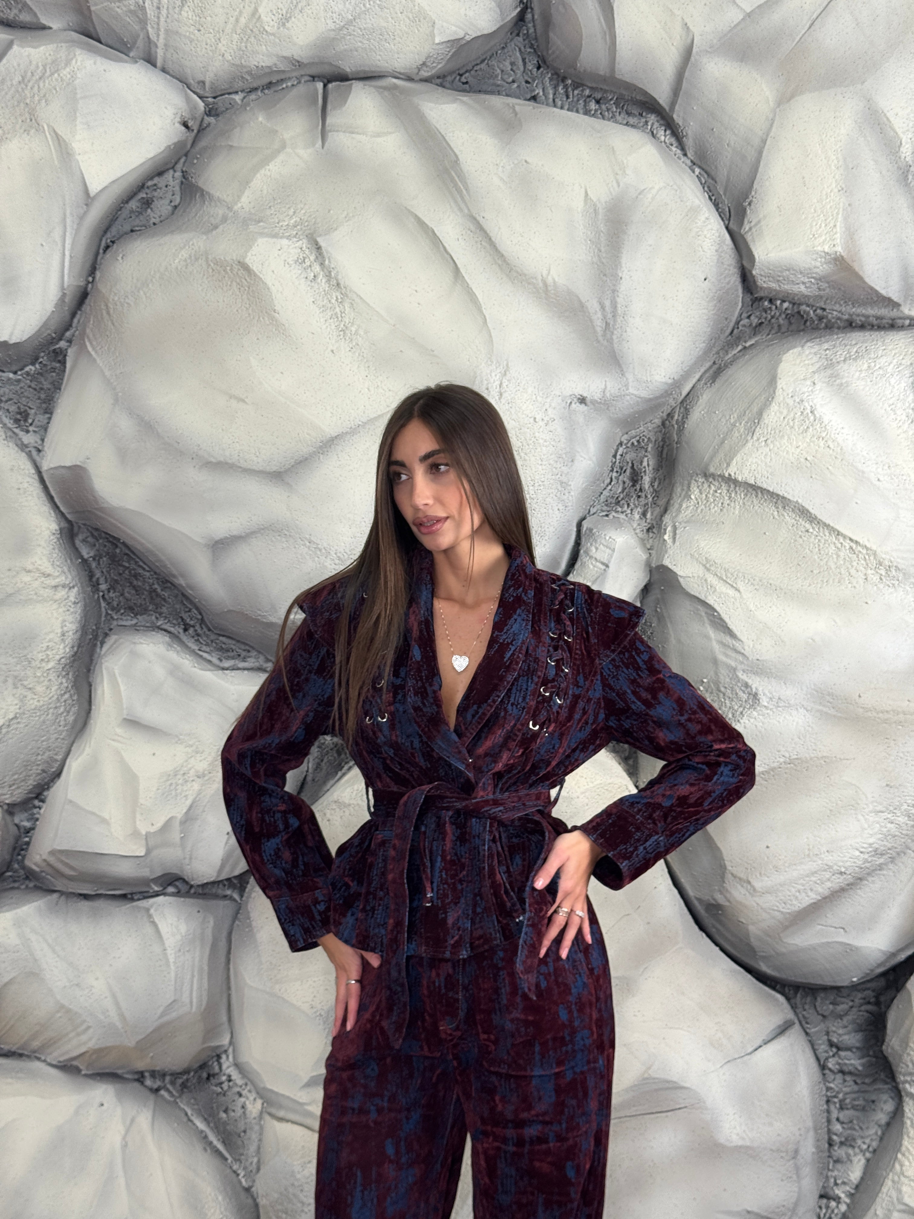 Giacca mix con cintura in vita