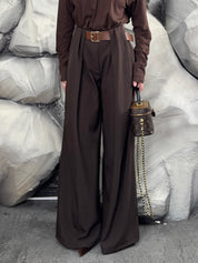 Pantalone con cintura in ecopelle