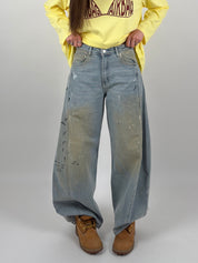 Jeans ballon tela fissa, con macchie vernice