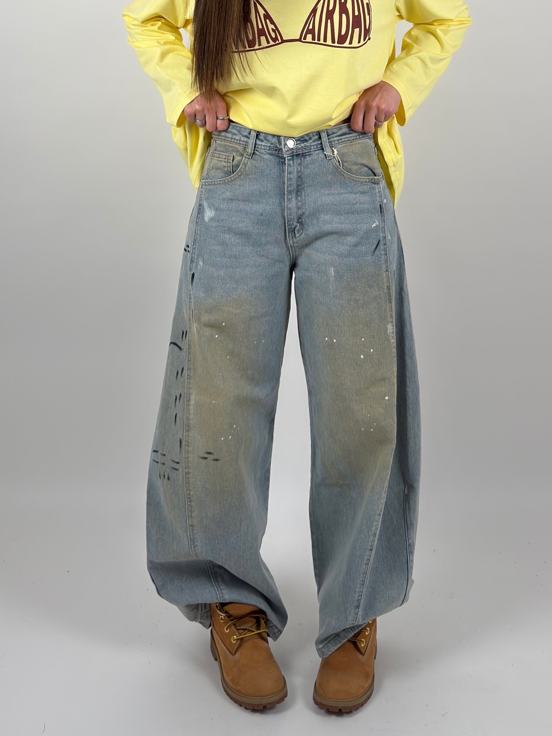 Jeans ballon tela fissa, con macchie vernice