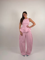 Completo tessuto SIMILDENIM, pantalone ballon e top giromanica con stringhe