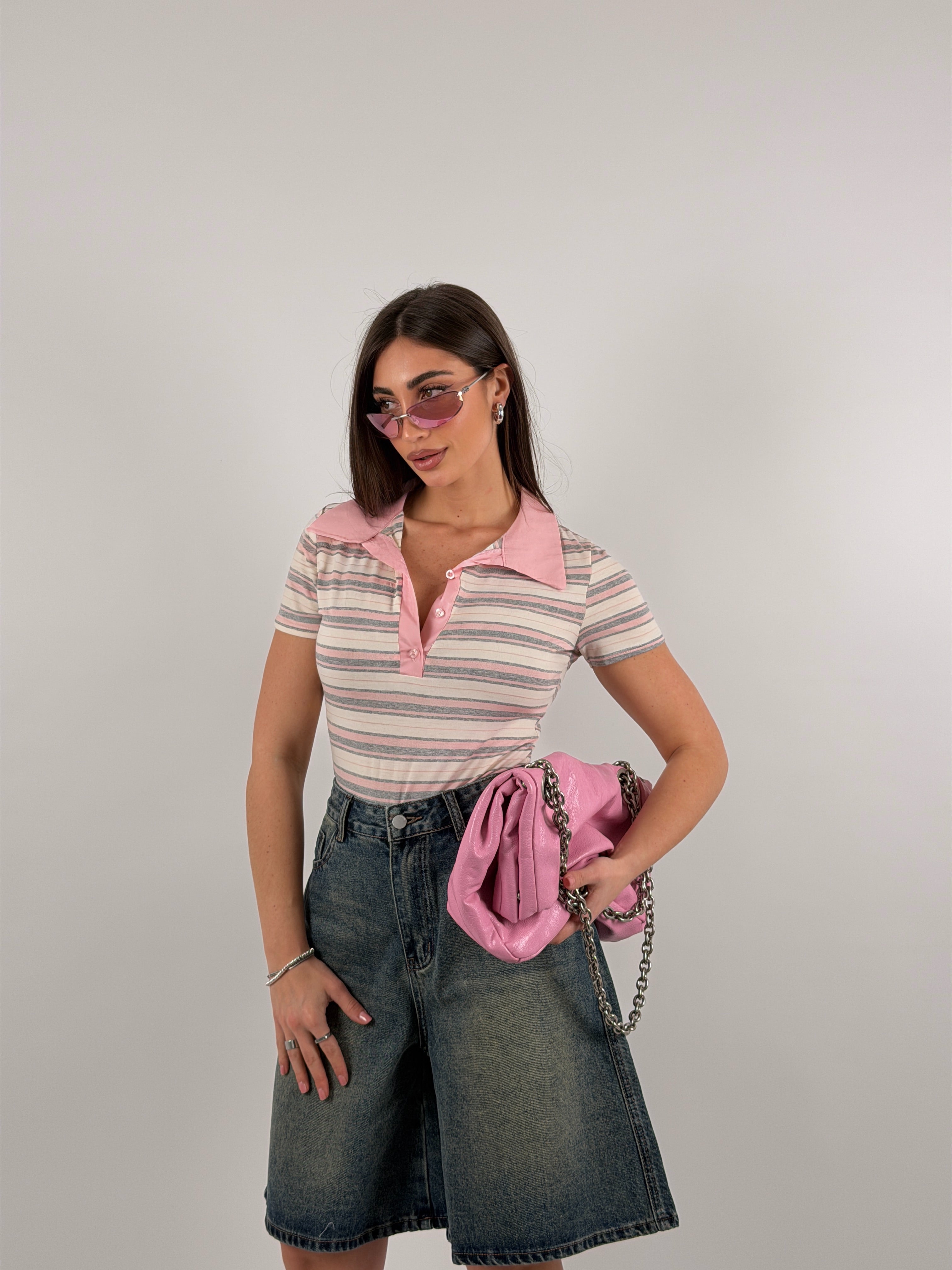 Body a righe, mezza manica, cotone