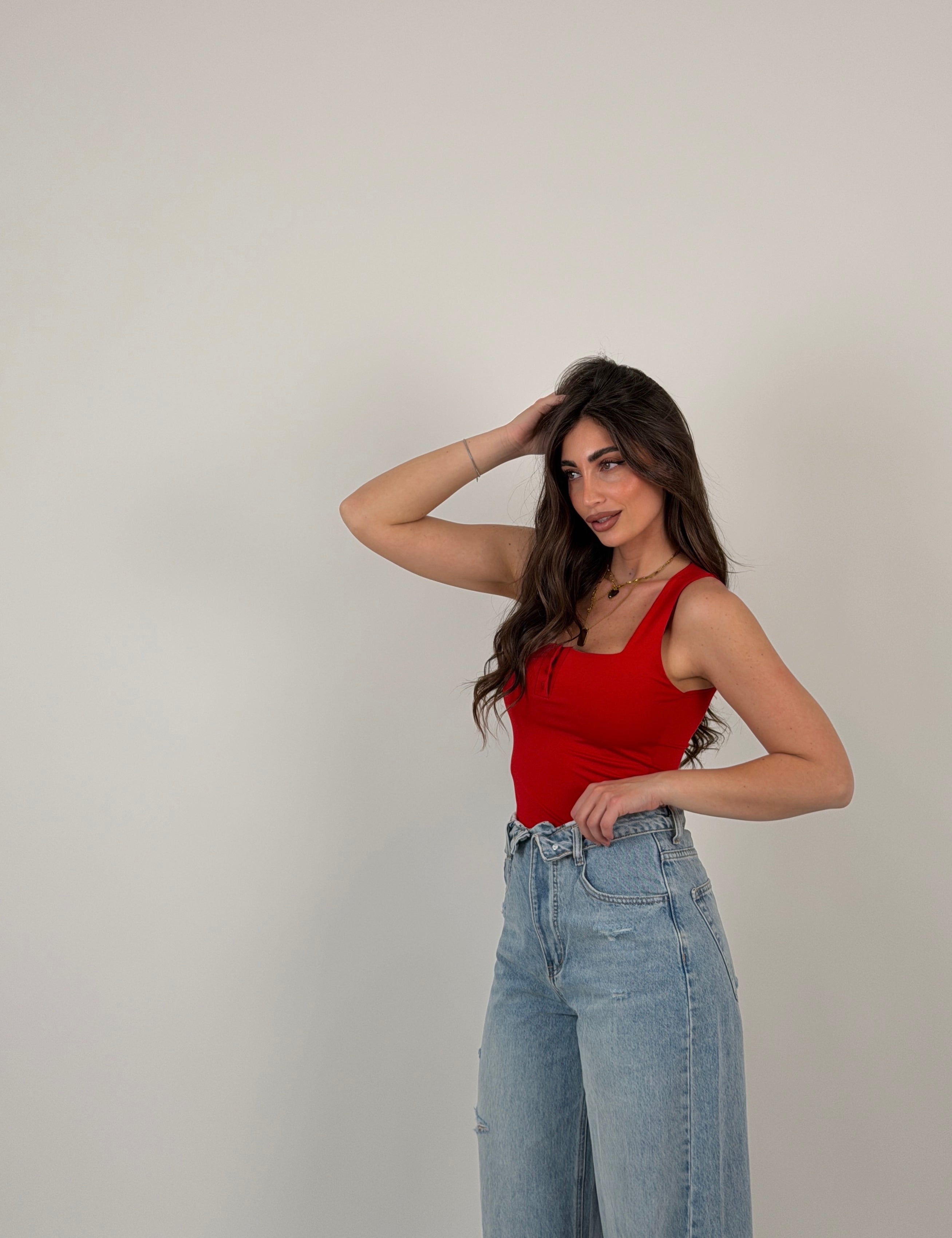 Body scollo quadrato con bottoncini