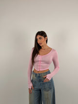 Maglia crop semi velata con bottoncini