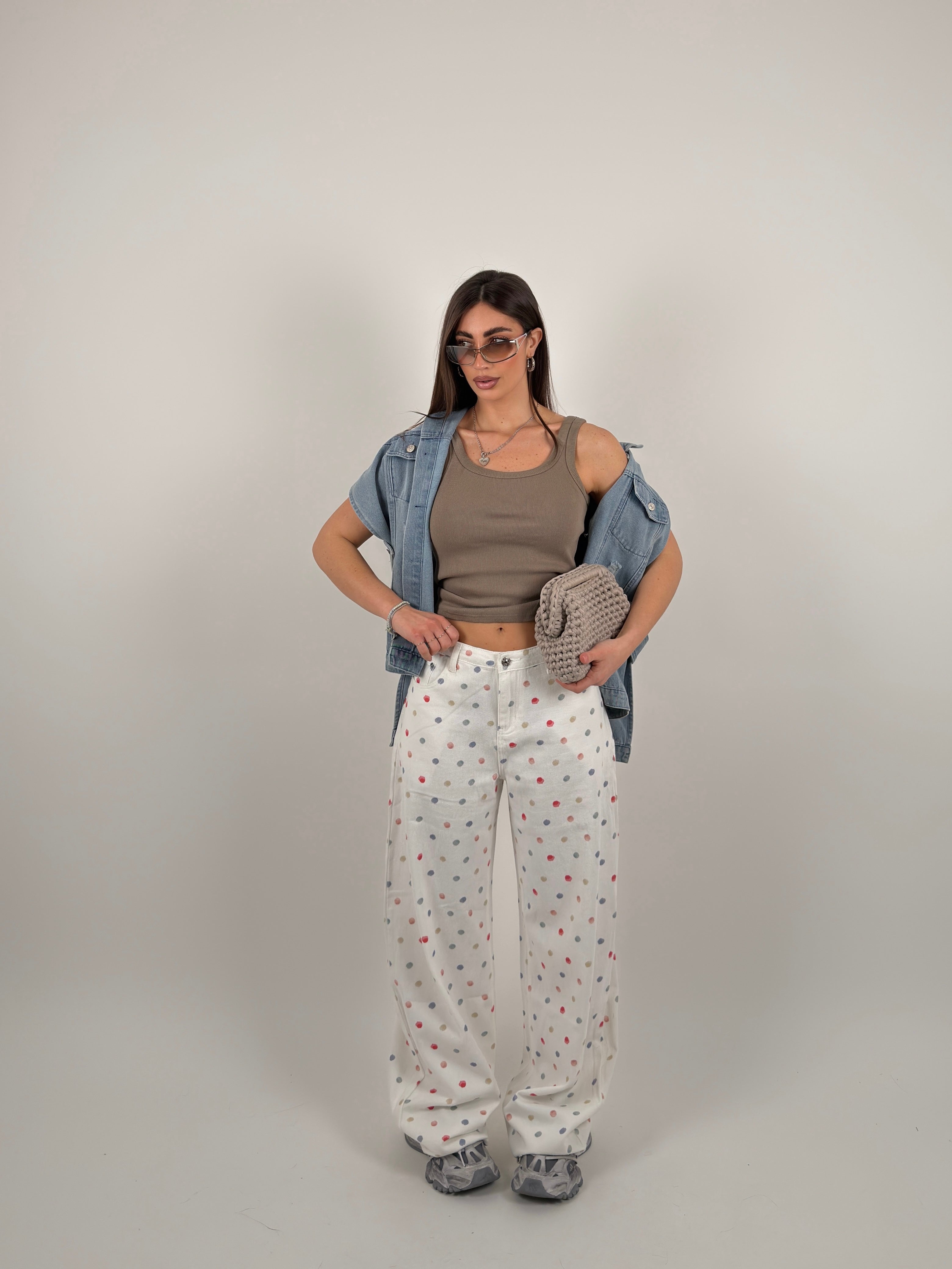 Jeans pois base bianca