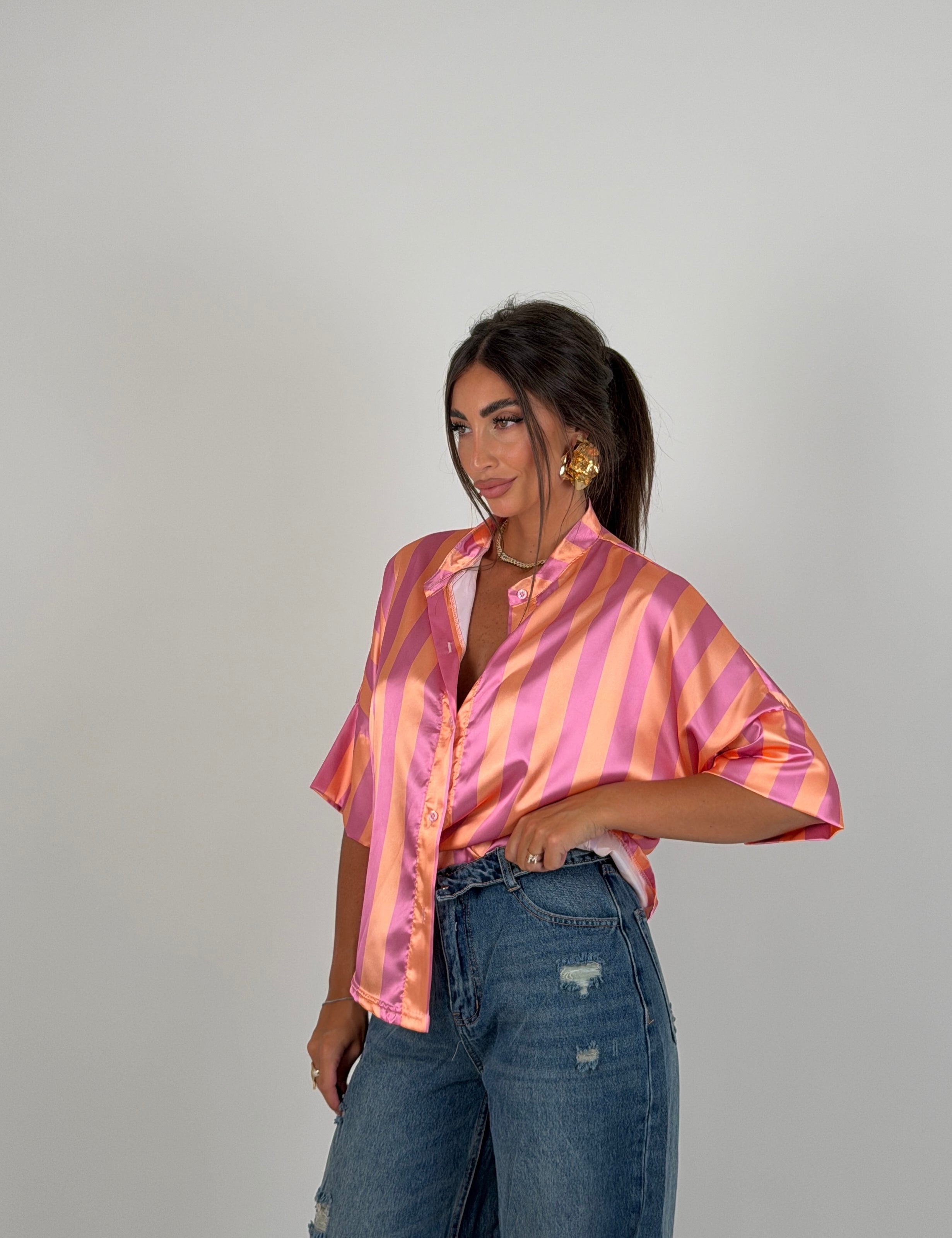 Camicia in raso a righe