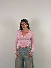 Maglia manica lunga semivelata con scollo a V
