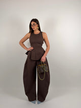 Completo tessuto SIMILDENIM, pantalone ballon e top giromanica con stringhe