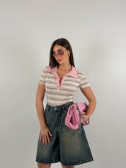 Body a righe, mezza manica, cotone