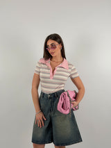 Body a righe, mezza manica, cotone