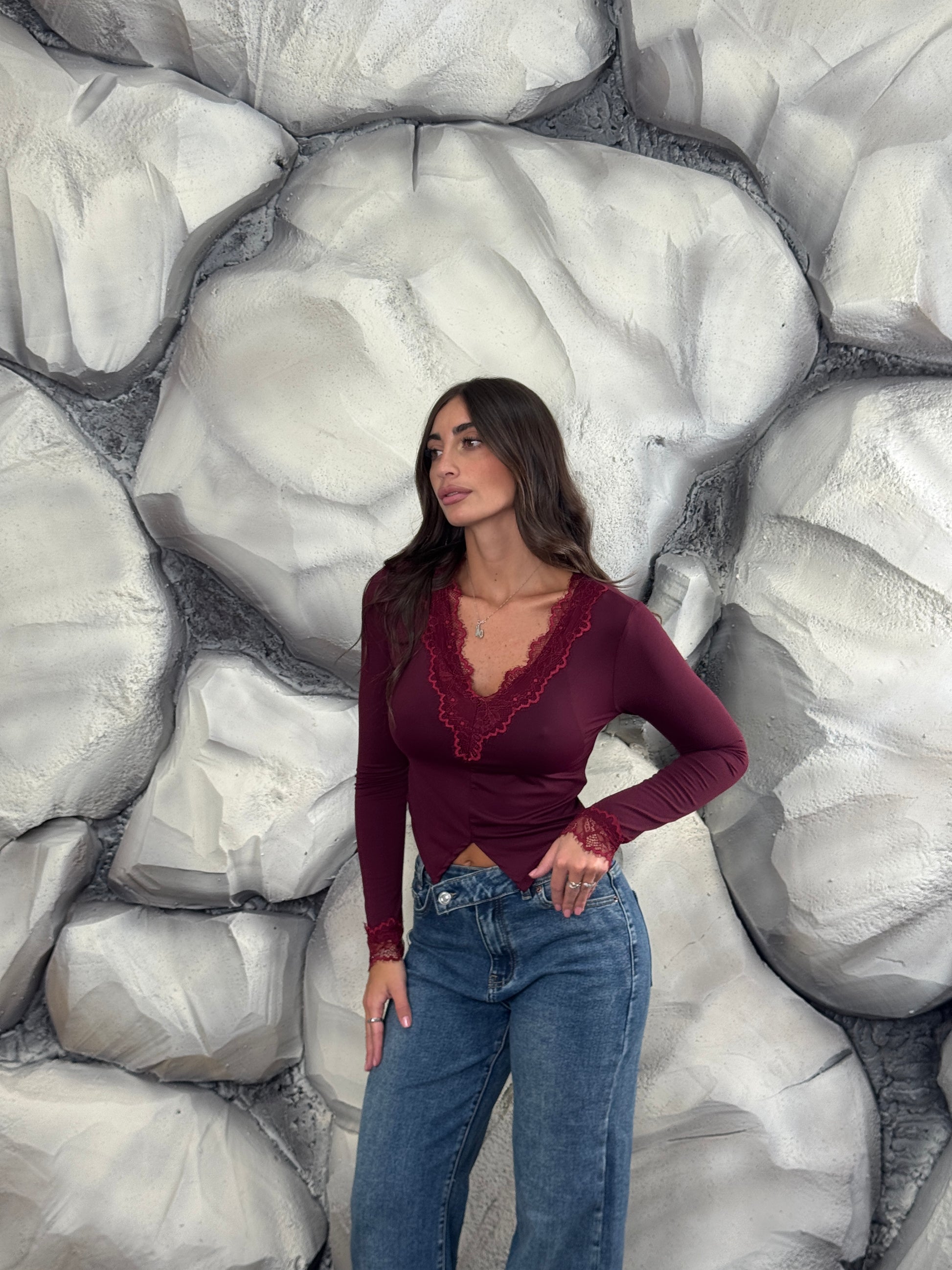 Maglia crop merletto