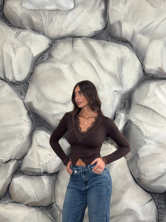 Maglia crop merletto