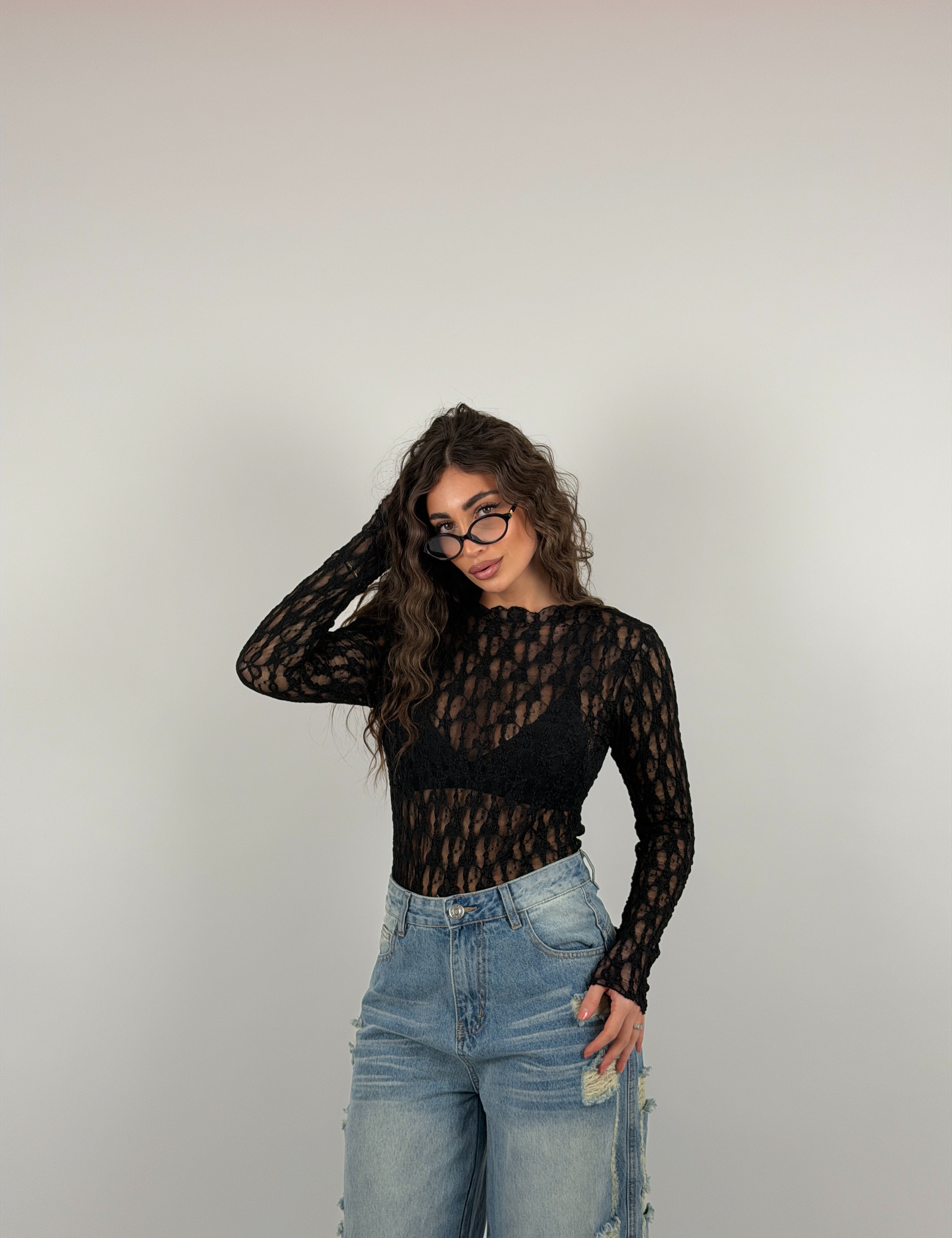 Body merletto collo taglio vivo