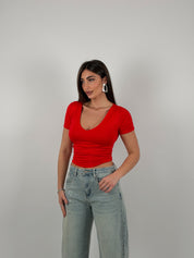 Maglia scollo a V semivelata mezza manica