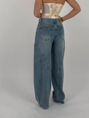 Jeans tessuto fermo con inserti di tessuto