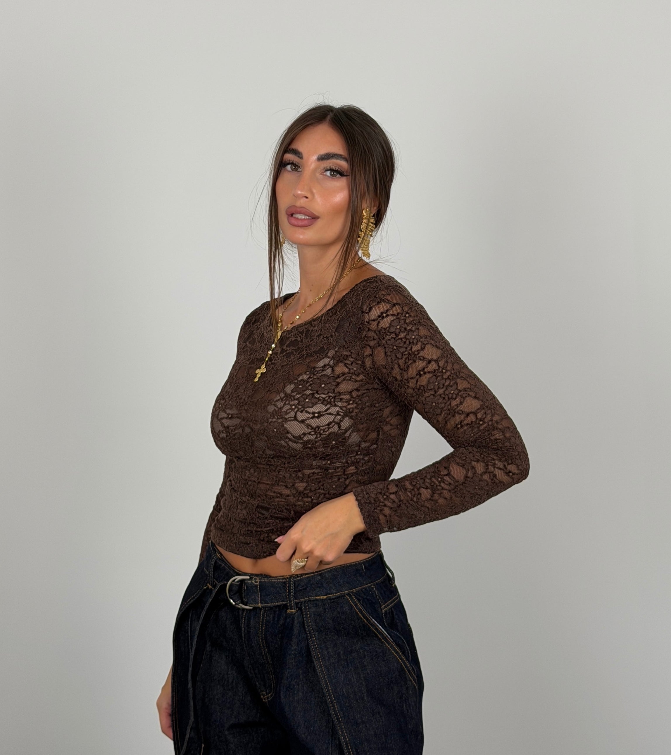 Maglia in merletto manica lunga