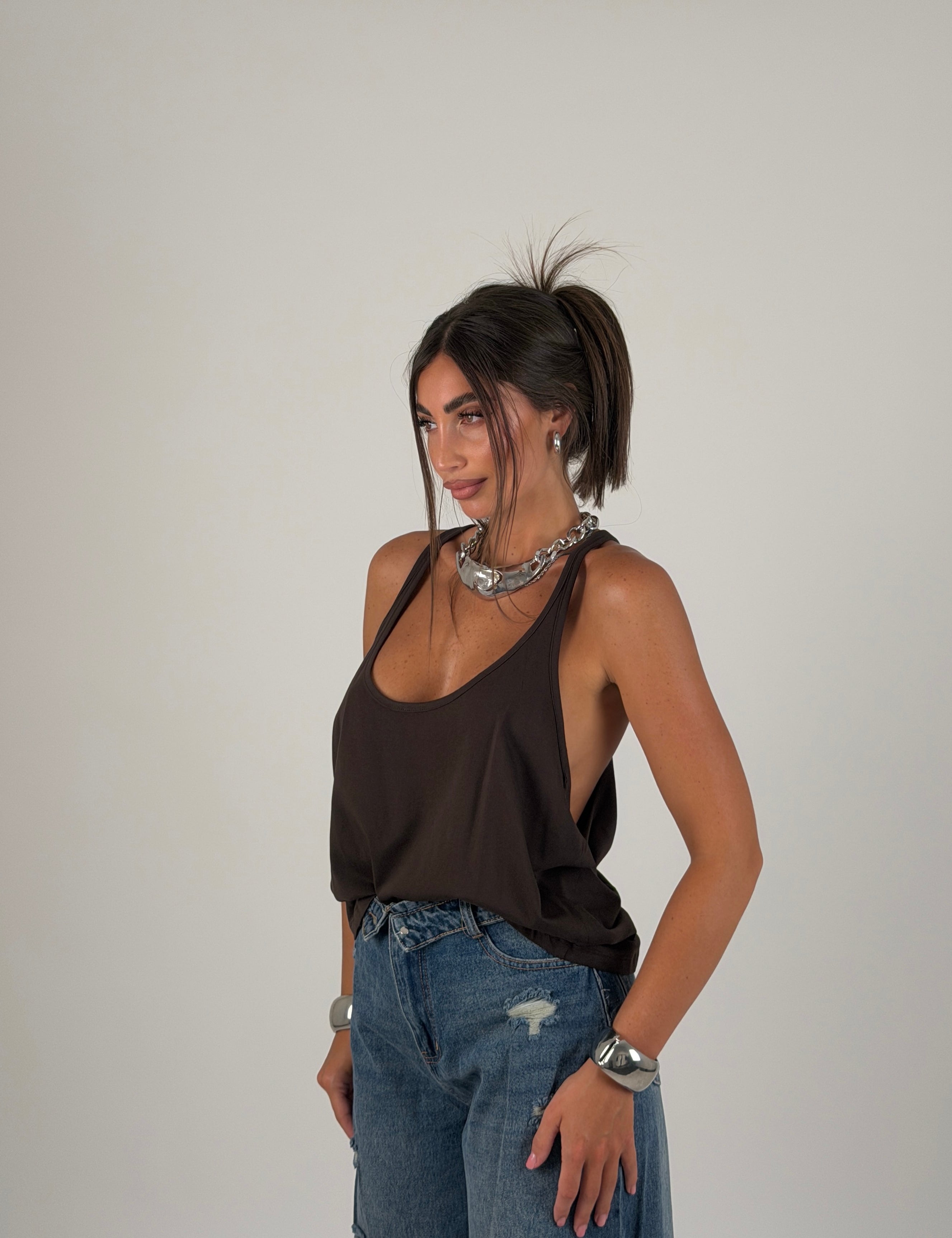 Top canotta just west media lunghezza scollo largo