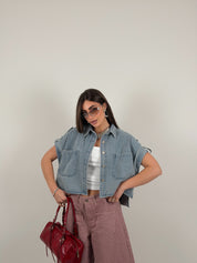 Gilet media lunghezza denim