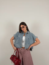 Gilet media lunghezza denim