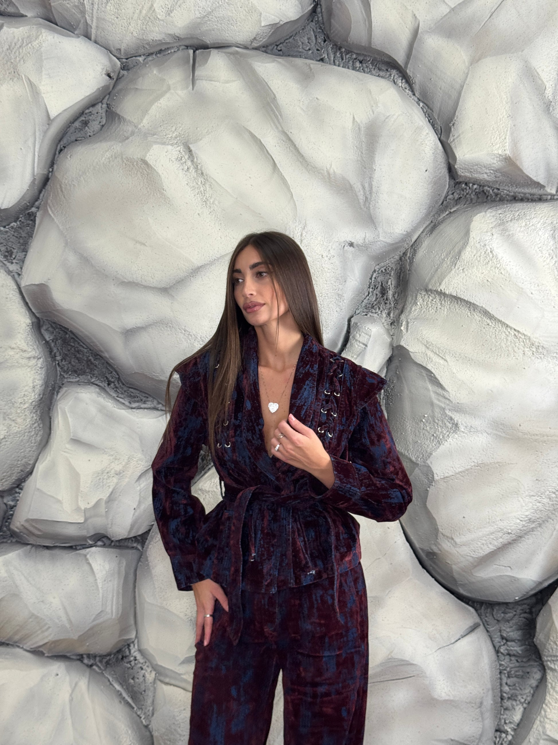 Giacca mix con cintura in vita