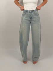 Jeans ballon con borchie laterali