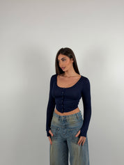 Maglia crop semi velata con bottoncini