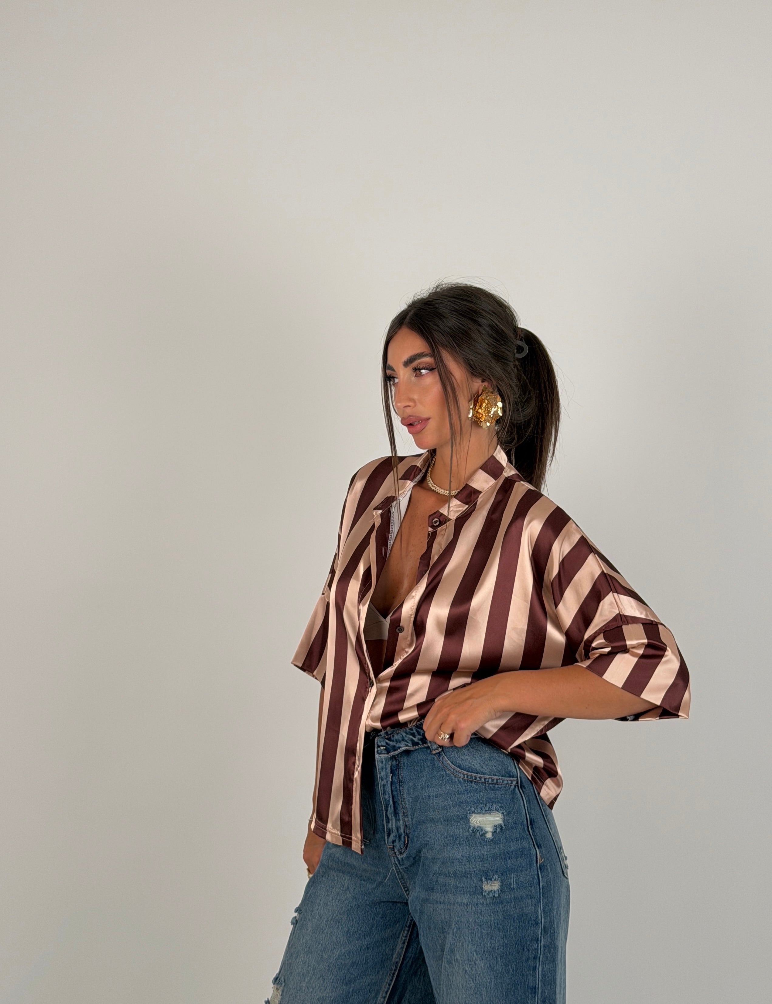 Camicia in raso a righe