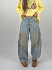 Jeans ballon tela fissa, con macchie vernice