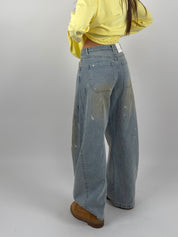 Jeans ballon tela fissa, con macchie vernice