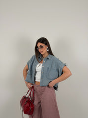 Gilet media lunghezza denim