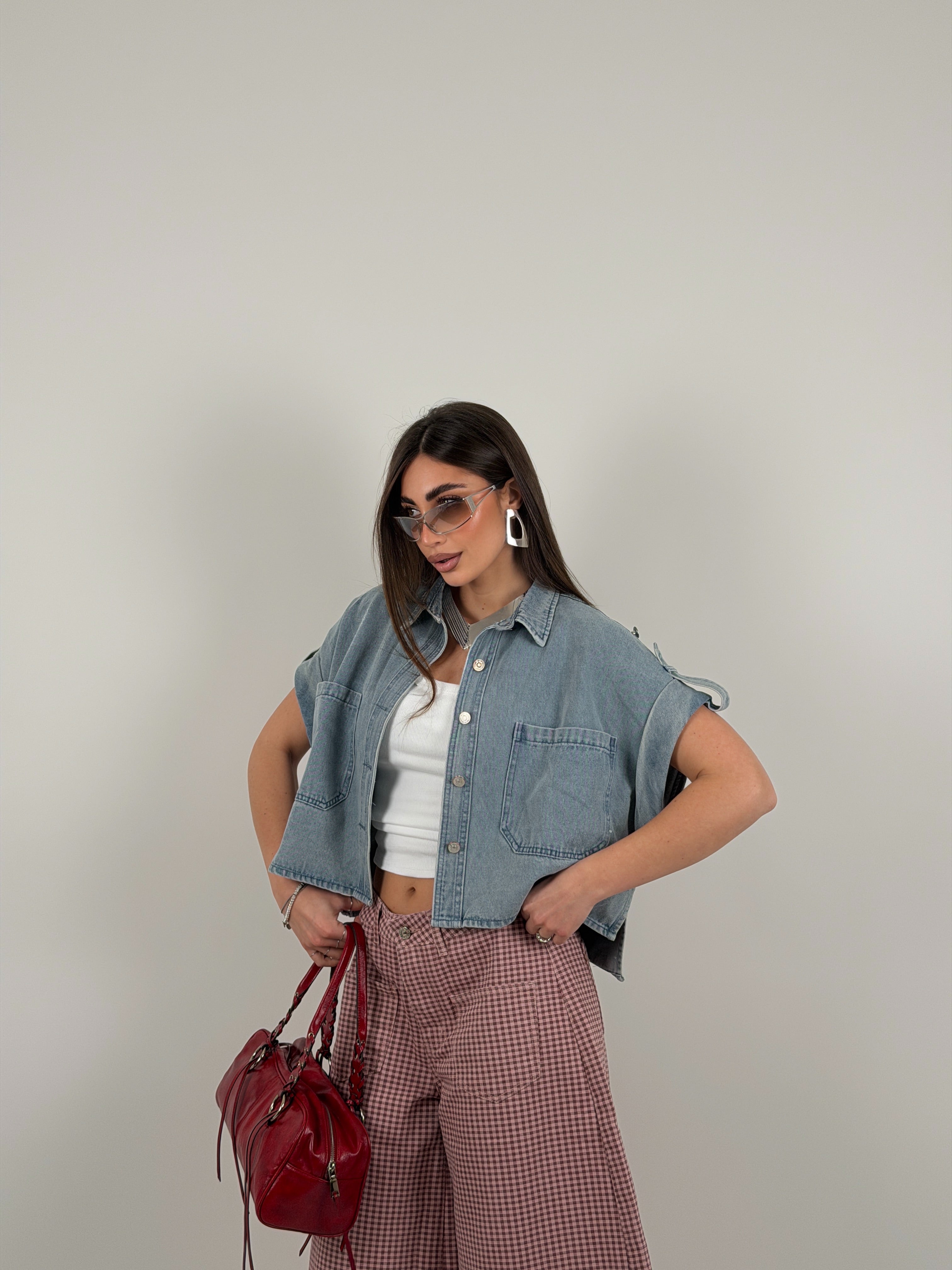 Gilet media lunghezza denim