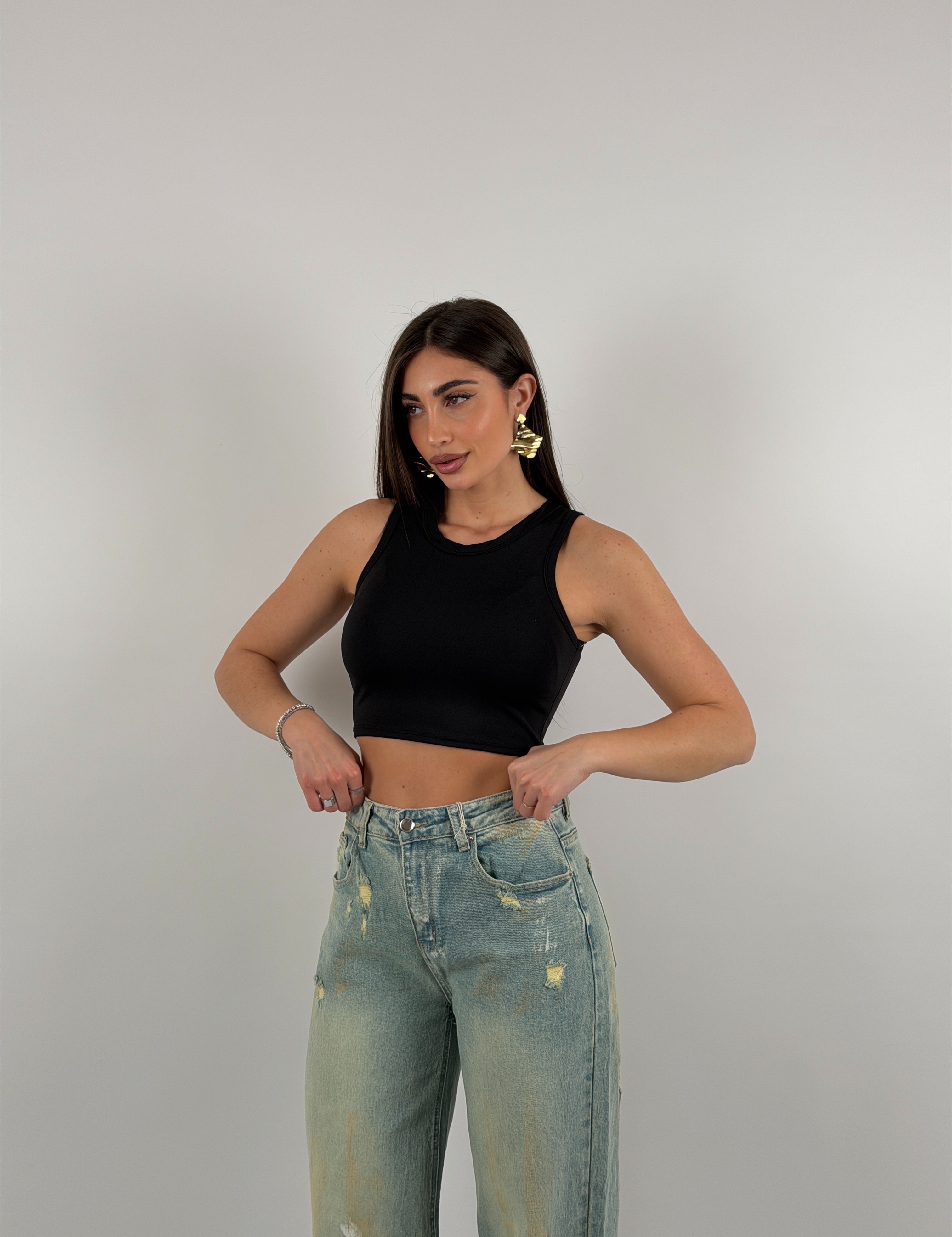 Top in lycra, girocollo, giromanica