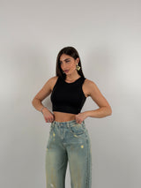 Top in lycra, girocollo, giromanica