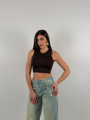 Top in lycra, girocollo, giromanica