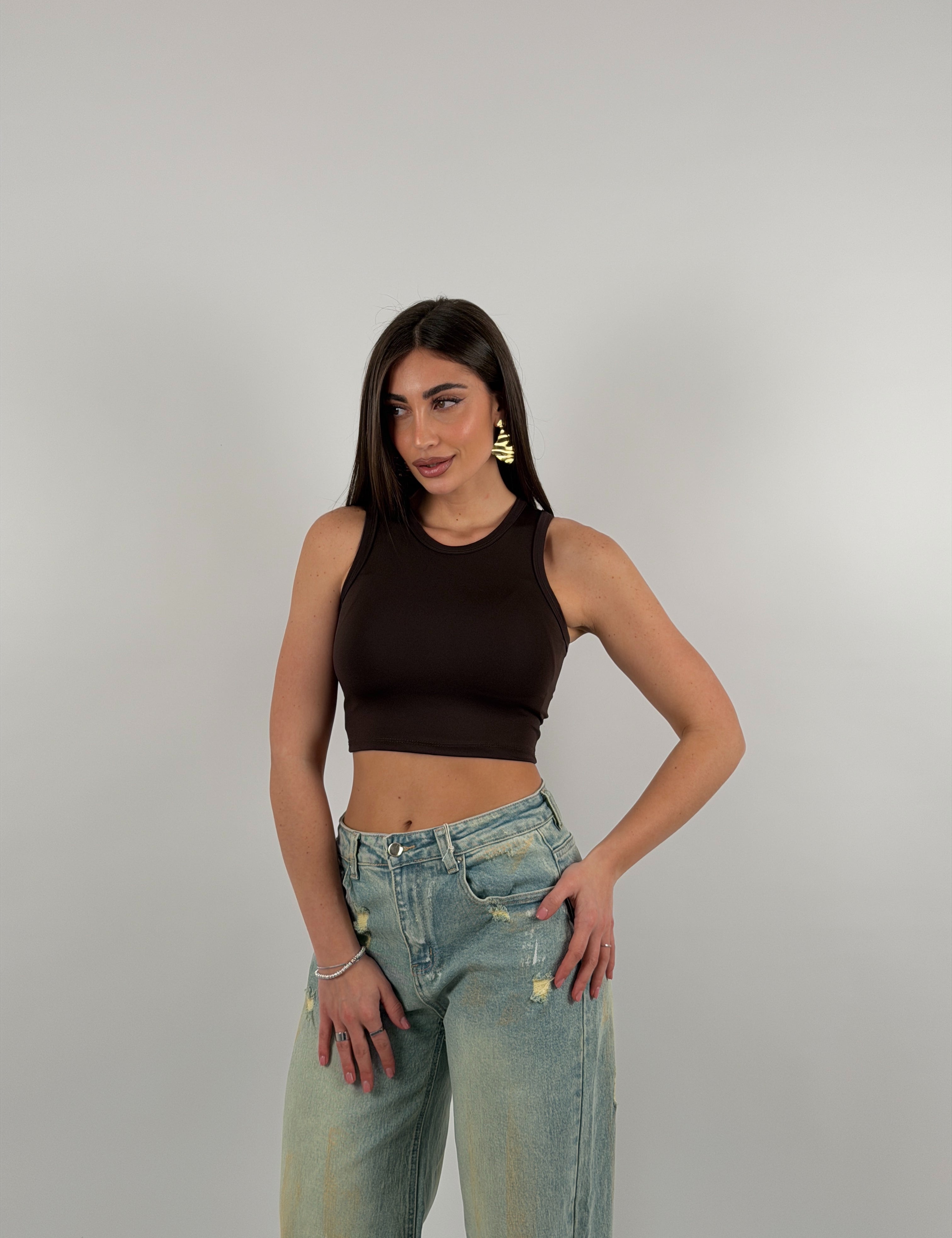 Top in lycra, girocollo, giromanica