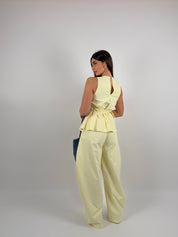 Completo tessuto SIMILDENIM, pantalone ballon e top giromanica con stringhe