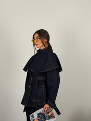 Giacca modello trench in denim scuro