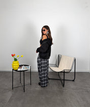 Pantalone quadri con risvolto