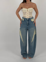 Jeans tessuto fermo con inserti di tessuto