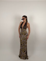Vestito lungo in pizzo e lycra